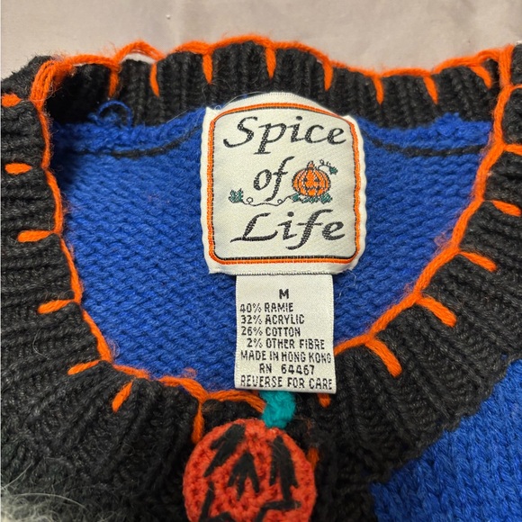 Vinatge Halloween Cardigan Sweater Ghost Pumpkin Witch Spider Web Button Up - Picture 3 of 11